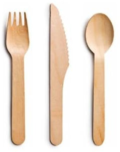 Cubiertos de Madera Desechables Set de 300 unidades, 100 tenedores, 100 cucharas, 100 cuchillos. Cubiertos para picnic, camping, fiestas, eventos y catering. Ideales para llevar.