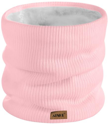 ATNKE Winter Warm Halsschlauch Verdicken Sie Winddichte Schals Staub Gesichts Maske Ski Doppel Lagen Fleece Gefüttert Strick Schal Geschenke für Männer und Frauen/Light Pink