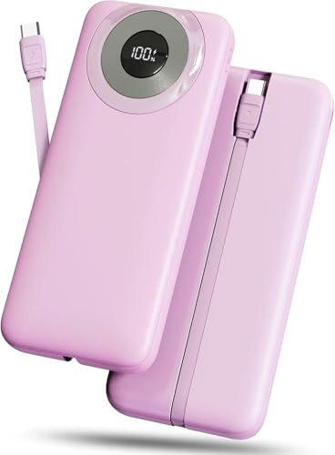 Power Bank 10000mAh, 3A Phone Charger Power Bank Fast Charging with USB-C in&out, 4 Outputs Portable Charger Battery Pack with Built-in Cables Compatible with iPhone16/15/12/11/13/14/Tablets/Samsung