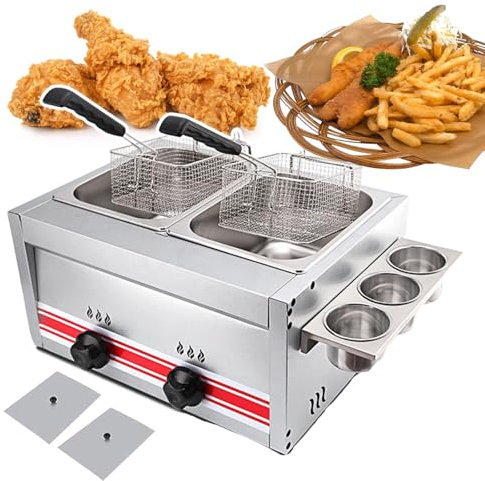 pedenencelia Commercial Deep Fryer,20l Dual Tank Electric Countertop Fryer-With 2 Basket&Lids,Double Independent Switch-Temperature Can Be Freely Adjusted,For Chicken Wings Chips Frying