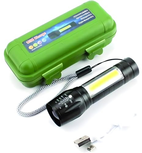 PARENCE.- USB wiederaufladbare Taschenlampe / 3 Leuchtmodi: Normal-Stroboskop-Seite/Aluminiumlegierung - Leistungsstarke Lampe mit Schlüsselband, Tragetasche, Täglich, Arbeit