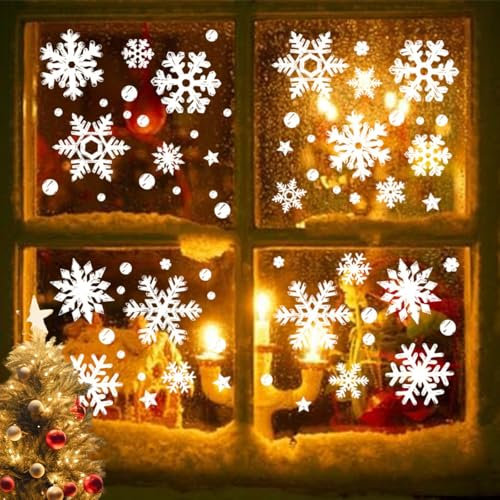 slothbyte Fensterbilder Weihnachten, Selbstklebend Fensterdeko Schneeflocken, Wiederverwendbar Fensteraufkleber Winter Deko, für Weihnachten Party Zuhause Fensterdeko