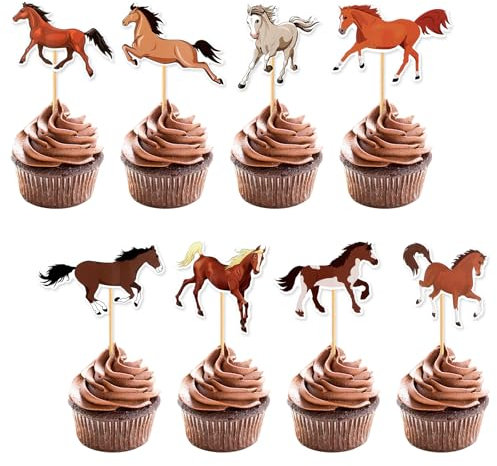 JJUNW Pferd Cupcake Topper, 16 Stück Pferd Cupcake-Topper mit Pferdemotiv, Cake Topper Pferde Deko Geburtstag Pferde Kuchen Deko Pferd Themen Party Deko für Babyparty Kindergeburtstag Party Supplie