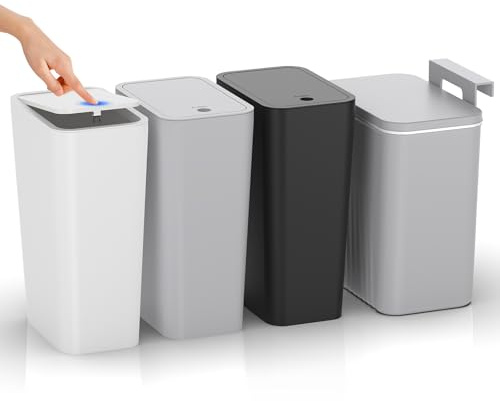 4Stk Kleiner Mülleimer mit Deckel, 3x10L Abfalleimer mit Deckel für Büro Schlafzimmer WC, 1x9L Küchenmülleimer Hängend mit Deckel Windeleimer Geruchsdicht, Hundesicherer Badezimmer Mülleimer