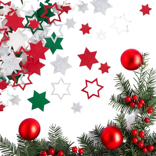 Scinzene 300 Stück Streudeko Weihnachten, Filz Sterne Weihnachten, Tischdeko Weihnachten, Filzsterne Streudeko Tischdeko, Weihnachtsdeko DIY Handwerk, 2 Größen 2/3,4cm, Rot Grün Grau