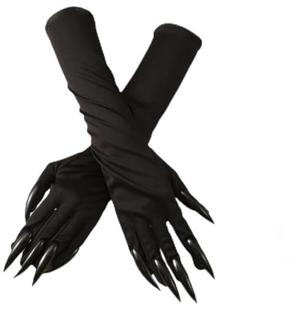 Rakiuty Handschuh für Kostüm Halloween Party,Handschuhe mit Nägeln Lange Krallen,Gruseligen Langen Pfotenhandschuhe,Fingernägel Handschuhe Krallen Halloween,Halloween Lange Nagelhandschuhe