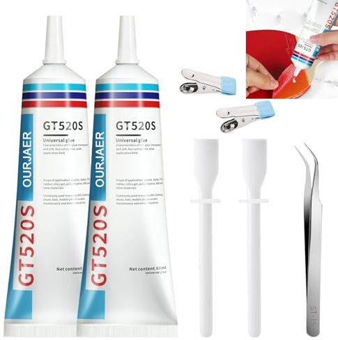 OURJAER Table Tennis Glue Kit, Table Tennis Rubber, Professional Repair for Paddle Rubber and Sponge, Durable, For Table Tennis Enthusiasts and Players, 2 x 60ml Bottles