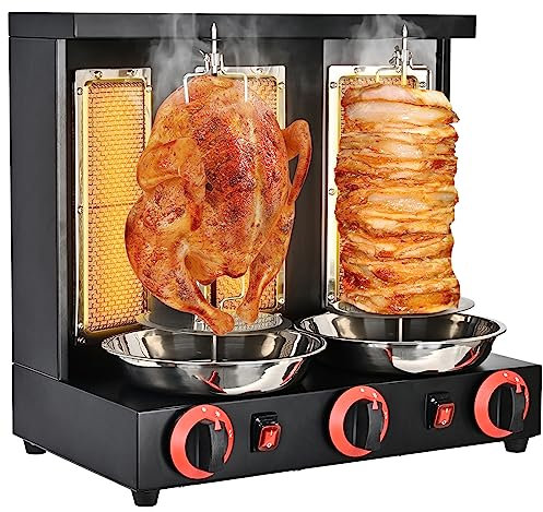 XCSCUK Machine à Grill Doner Kebab Verticale, Four à rôtissoire Rotatif à 360 degrés, équipement à gaz, pour Cuisine Commerciale et Domestique (Black)