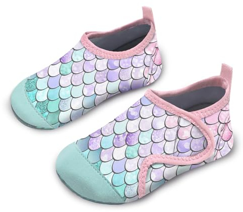 Kids Water Shoes Girls Toddles Baby Beach Shoes Swim Shoes Aqua Pool Swimming Socks Quick Dry Non-Slip for Children's Barefoot Shoes（YL Purple Green 30/31）