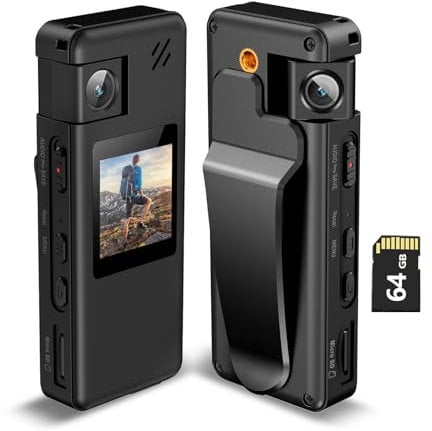 Hoestr A32 64GB Körperkamera, Portable Kamera mit 180° drehbarem Objektiv und Bewegungserkennung, 1080P Camcorder mit Audio und Video Aufnahme für Outdoor Sport Polizei Lieferung Radsport Helm