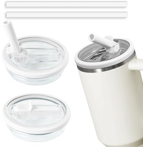 2pcs Leakproof Lid with Straw for Stanley 40oz Replacement,No-Spill Cup Lids for Stanley Quencher,Tumbler Flip Straw Lid for Stanley Accessories (White, 40oz)