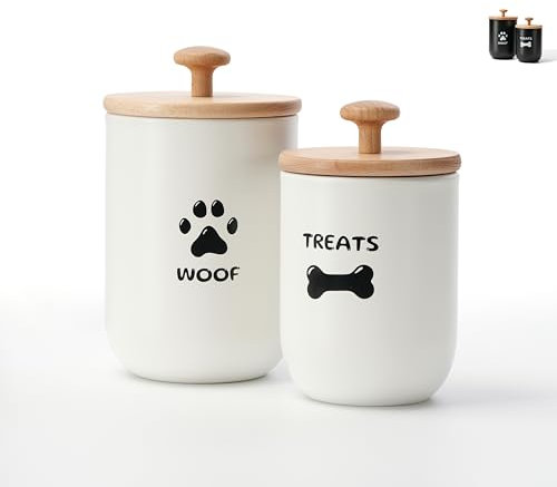 OTTENON Dog Treat Container, Dog Treat Container Airtight Set of 2, Dog Treat Jars with Lids Airtight, Dog Treat Jars for Kitchen Counter, Dog Treat Canister, Pet Treat Container (White)