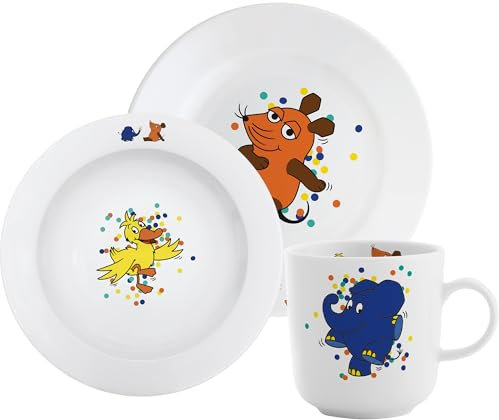 KAHLA DieMaus Kinderset 3tlg. Konfetti | Kinder Geschirrset im Sendung mit der Maus Design