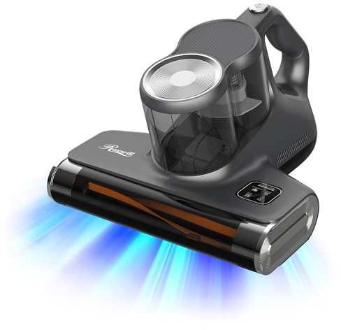 Rosewill Mattress Vacuum Cleaner: 450W 16Kpa Strong Suction, 253.7nm UV-C Light, Ultrasonic & High Heating Tech, Dual Dust Cup, Corded - Metallic Grey