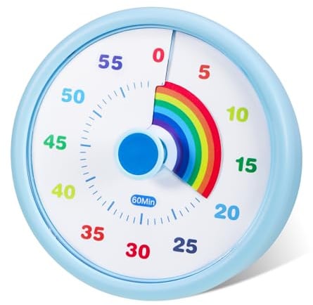 Visueller Timer für Kinder, 60 Minuten Regenbogen Countdown Timer für Kinder und Erwachsene mit Stummer Klassenzimmer Schreibtisch Tools für das Küche Backen Fitnessraum (Blau)