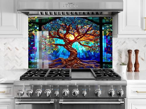 Myphotostation 90x76cm Life of Tree Glass Backsplash Glass Splashback for stove Tempered Glass Backsplash, Glass Backguards For Kitchen, Stove Wall Protector, Cooker Wall Panel, Stove Back Cover