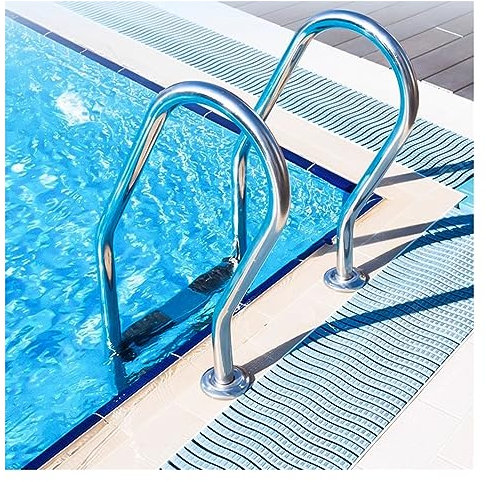 GXXINGIN Escalera de Acero Inoxidable para Piscinas - Peldaños de 2/3, Sistema de Entrada/Salida con pasamanos Duradero para Piscinas enterradas, Pared de Tubo de 1,0 mm, Acabado Plateado B
