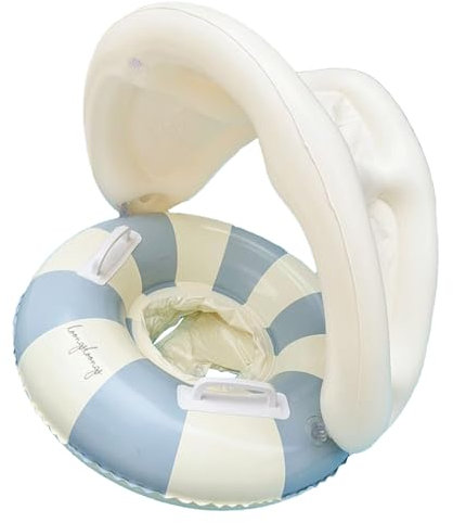 Qutalmi Anello di nuoto gonfiabile per bambini, per 0-48 mesi, sedile di sicurezza pieghevole, con parasole per giardino, piscina all'aperto