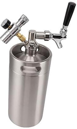 aqxreight 3,6 L Edelstahl-Bierfass, Mini-Fass mit Wasserhahn, 150 PSI Manometer, Verstellbarer Zapfhahn für das Brauen von Craft-Bier zu Hause