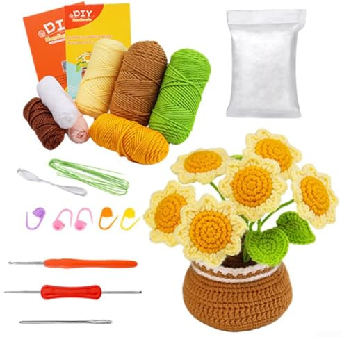 DIY Häkelblumen-Kit für Anfänger mit detaillierten Tutorials und allen wichtigen Materialien (Sonnenblumenpflanzung)