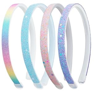 Glitter Headband,4 Pack Girls' Headbands with Non-Slip Teeth and Glitter Design Elastic and Comfortable for Children Ages 6 and Up Ideal for Everyday Wear Parties and Children's Fashion