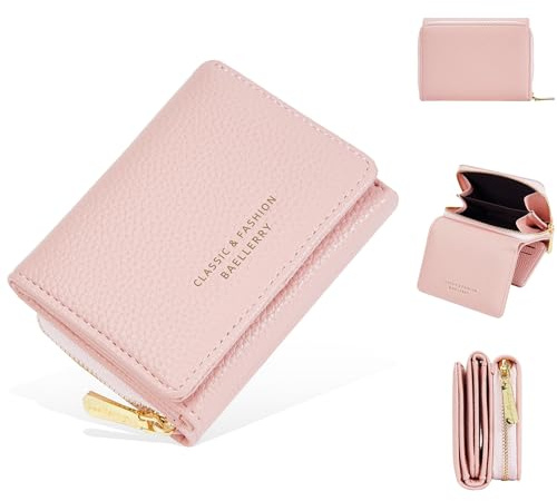 Kaslaider Portefeuille Femme, Porte Monnaie Femme PU 3-Plis, Porte Carte Femme 8 Emplacements, Petit Portefeuille Femme 135g, Rose Claire pour Quotidien & Déplacements Courts