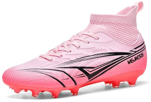 WEJIESS Fußballschuhe Herren High Top Jugendliche Athletics Trainingsschuhe Outdoor Sport Professionelle Kinder Fussballschuhe Kunstrasen Football Shoes Fußball Stiefel Unisex Pink 39 EU