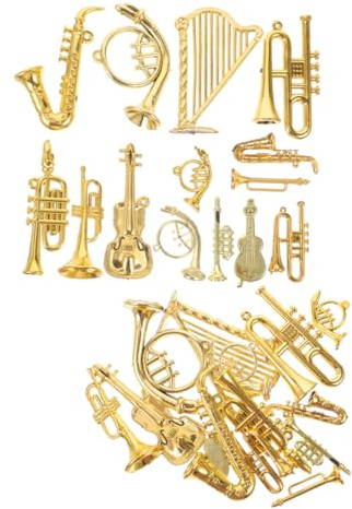HOMOCONO 28 Stück Teiliges Miniatur Musikinstrumente Weihnachtsbaumschmuck Farbenfrohe Kleine Trompete Violine Flöte Modelle DIY Kreative Anhänger für Festliche Baumdekoration und