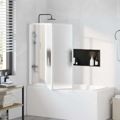 Mokuyary Mampara de Ducha con 3 Paneles Plegables, 117 x 120 cm Puerta Corredera de Cristal para Baño Salón Sala de Estar Cocina