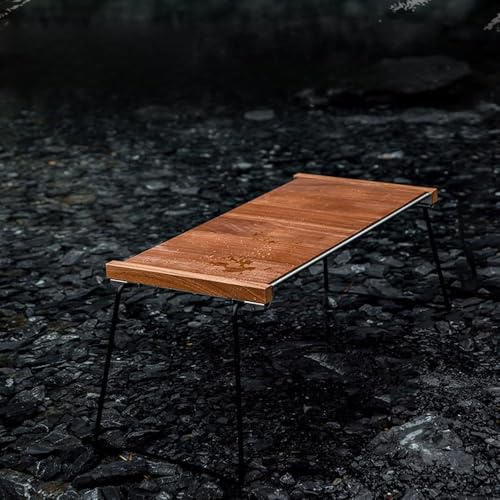 Yctze Table de Camping Pliante, Table Portable avec 6 Planches en Bois, Cadre en Acier Inoxydable Robuste pour Les Voyages en Plein Air, Camping, Pique-Nique et Barbecue, Bois Marron, 32,3 X