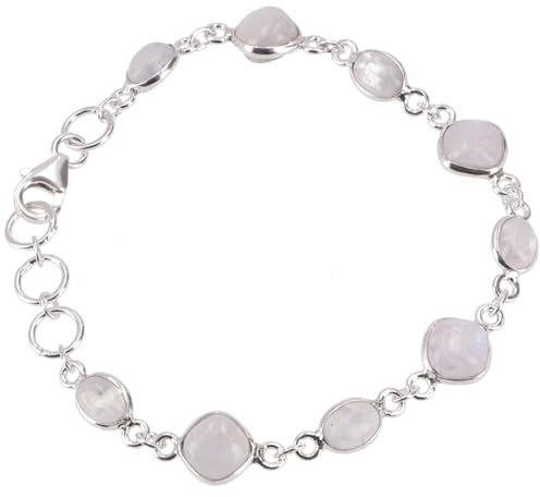 Indisches Boho Silber Armband, Edelsteinarmband, 925 Silber, Mondstein | Filigrane Fassung, flexible Länge 16,5-20 cm, eleganter Boho-Stil, leuchtende Amethyste, einzigartiges Schmuckstück