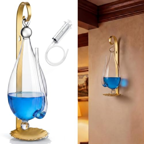 ElectricWise Weather Glass Barometer with Metal Bracket, Storm Glass Wall Mount Liquid Barometer for Visual Atmospheric Pressure Display, Classic Indoor Home Decor, Gift for Weather Lovers (Brass)