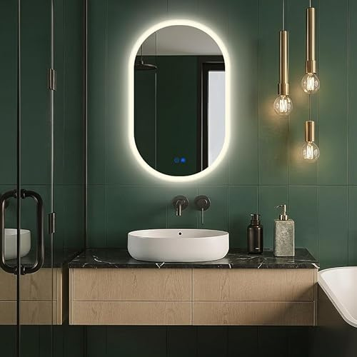 Artforma Badspiegel 80x50 cm Oval MCH084X1-SJYA9-80X50, LED | Lichtfarbe einstellbar, Anti-Beschlag, Touch-Schalter, beleuchteter Wandspiegel für Bad