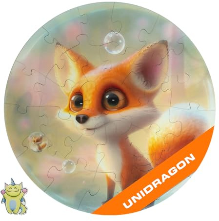 UNIDRAGON Holzpuzzle für Erwachsene - Fox Bubblezz Puzzle - 30 Teile | Medium 25 x 25 cm - Einzigartig geformte Puzzleteile - Lasergeschnittenes Holz - Holzgeschenkbox