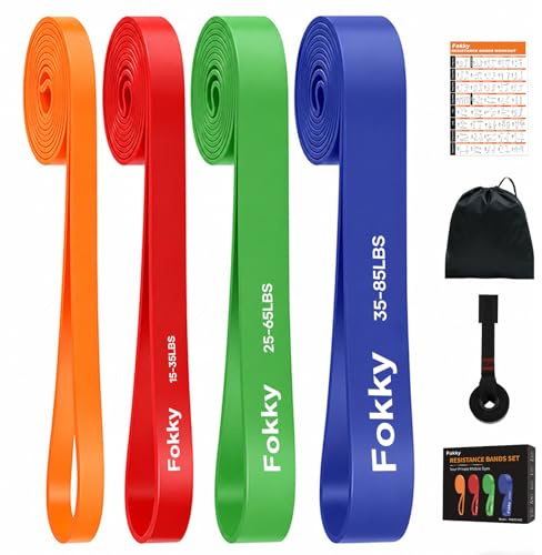 Fokky Fitnessbänder Resistance Bands Set, 4 Stufen Widerstandsbänder | Fitnessband mit Türanker Übungsposter Tragetasche, Klimmzug Bänder für Krafttraining, Muskelaufbau,Heimtraining,Klimmzughilfe