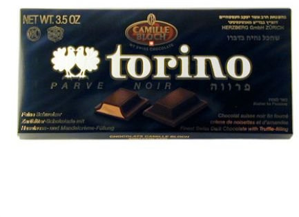 Torino Noir, Chocolat Suisse Fin avec Crème de Noisettes et d'Amandes, Kasher, Végétalien, 100g