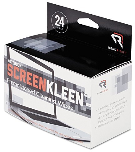 Read/Right Products - Notebook Screen Kleen, Premoistened, Lint-Free, 24/BX - Sold as 1 BX - ScreenKleen wipes are specially formulated to safely and effectively clean dirt and fingerprints from delicate LCD laptop computer displays. Lint-free, soft wipes also help reduce harmful static electricity. by Read Right
