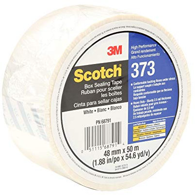 Scotch 373 Industrial-Grade Packing Tape, White, 48 mm x 50 m, High Performance Sealing Tape for Heavy-Duty Commercial Box and Carton Sealing, Moving, Packaging and Shipping, 1 Pack