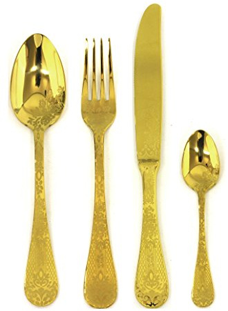 MEPRA Casablanca Oro Servizio, 24 Pezzi, Acciaio Inossidabile 18/10 Cesellato