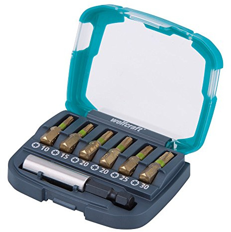 wolfcraft Diamant-Bit-Box, Kreuzschlitz (PH/PZ), 7-tlg. I 2963000 I 6 Bits mit Diamantbeschichtung für hohe Standzeit in verschiedenen Größen, inkl. Bithalter