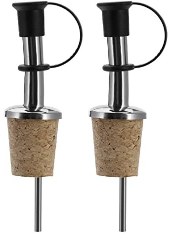 Westmark 2 Spirituosen-/Öl-/Essig-Ausgießer für Flaschen, mit Schlaufenkäppchen, mit Luftröhrchen, Metall/rostfreier Edelstahl, Naturkorken, Inox Standard, Silber, 45302280
