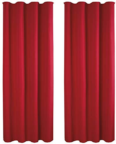 Bestlivings Vorhang Blickdicht Aber Lichtdurchlässig (140x145cm / 2 Stück) Gardine Uni (Rot) mit Kräuselband/Universalband, für Fenster, Balkon - Gardinenschal