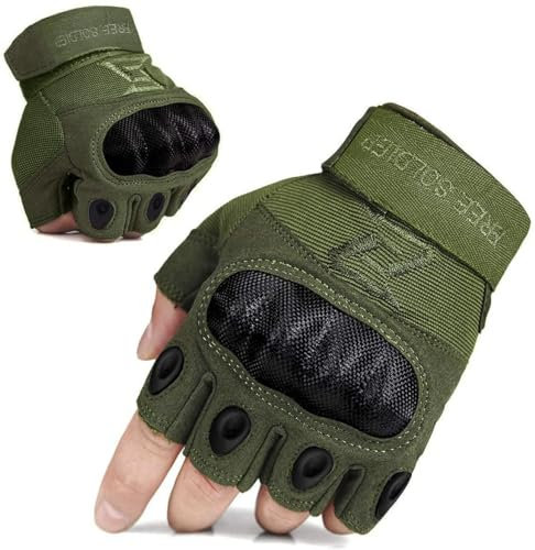 FREE SOLDIER Guantes Moto Verano Hombre Guantes Tacticos Militares para Deportes al Aire Libre, Escalada, Ciclismo, MTB, Airsoft, Paintball, Senderismo, Acampada, Trabajo(Sin Dedos/Verde Militar, S)