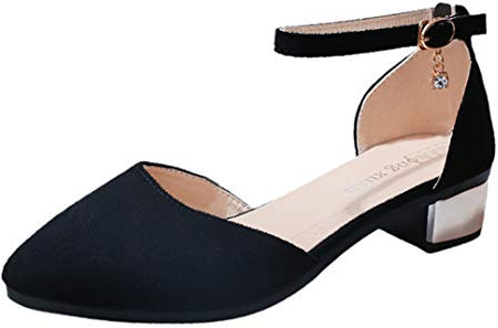 Damen Pumps Wildleder Spitz Knöchelriemen Mittelhohem Blockabsatz Spangenpumps Frühling Sommer Sandalen Elegante Schuhe Celucke