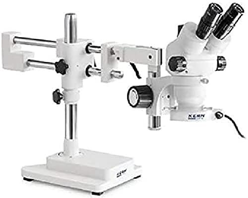 KERN Optics Stereomikroskop-Set mit Grobtriebsknopf Einstellbares Drehmoment der Handräder, Kugelgelagerter Doppelteleskoparm mit Platte, Trinocular Tubus, 0.7x - 4.5x Objektiv, 4.5W-LED-Ringlicht
