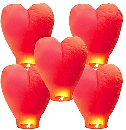 GCOA 5 Pack Linternas de Papel Farolillo celestiales chinas - Linterna de papel resistente al fuego, 100% biodegradable, respetuosa con el medio ambiente y ecológica para su lanzamiento en Sky,Rojo