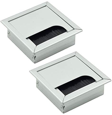 Rannb Square Cable Grommet Metal Wire Hole Cover for Computer Desk Table Silver 80mm x 80mm - Pack of 2