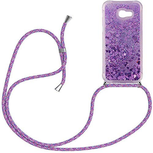 HongMan Handykette Hülle für Samsung Galaxy A5 2017,Quicksand Glitzer Hülle mit Band,Silikon Handyhülle mit Kordel Umhängenband,Schnur mit Treibsand Case zum Umhängen,für Samsung Galaxy A5 2017