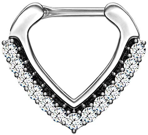 Taffstyle Piercing Ring Segmentring Clicker Scharnier Septum Tragus Helix Ohr Nase Nasenring Nasenpiercing Dünn mit Dreieck V Form Strass Kristall Silber