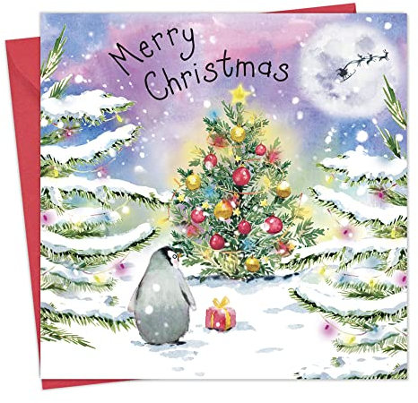 Twizler Frohe Weihnachtskarte mit süßem Pinguin - Happy Christmas Karte - Weihnachtskarte - Süße Weihnachtskarte - Weihnachtskarte für Sie - Weihnachtskarte für Ihn